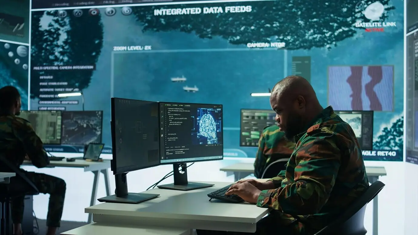 Специалист по машинному обучению отслеживает спутниковые данные и нейронную сеть.